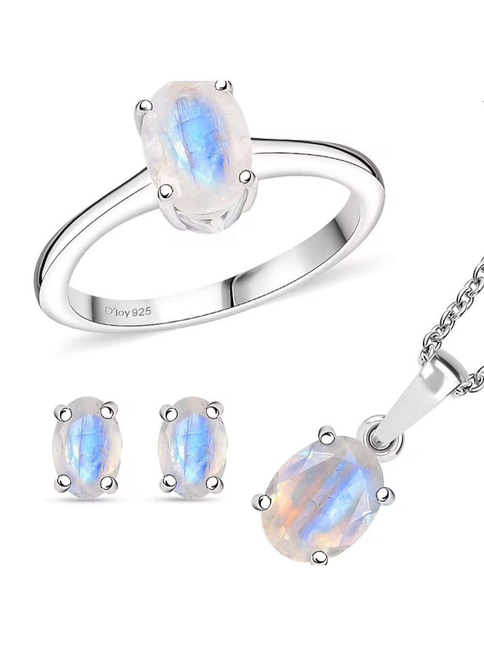 Moon Glow Rainbow Moonstone Fine Jewelry Set • Sterling Silver Rhodium Plated 🌙